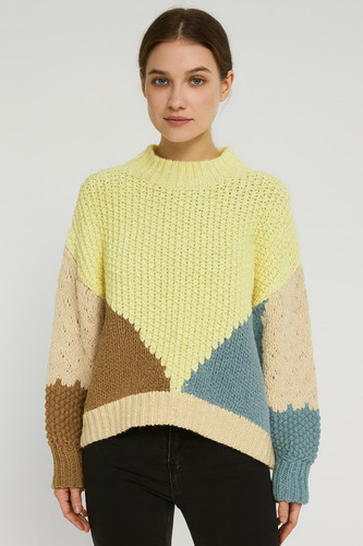 پلیور بافت چند رنگ زنانه _مدل لکه ای دستباف